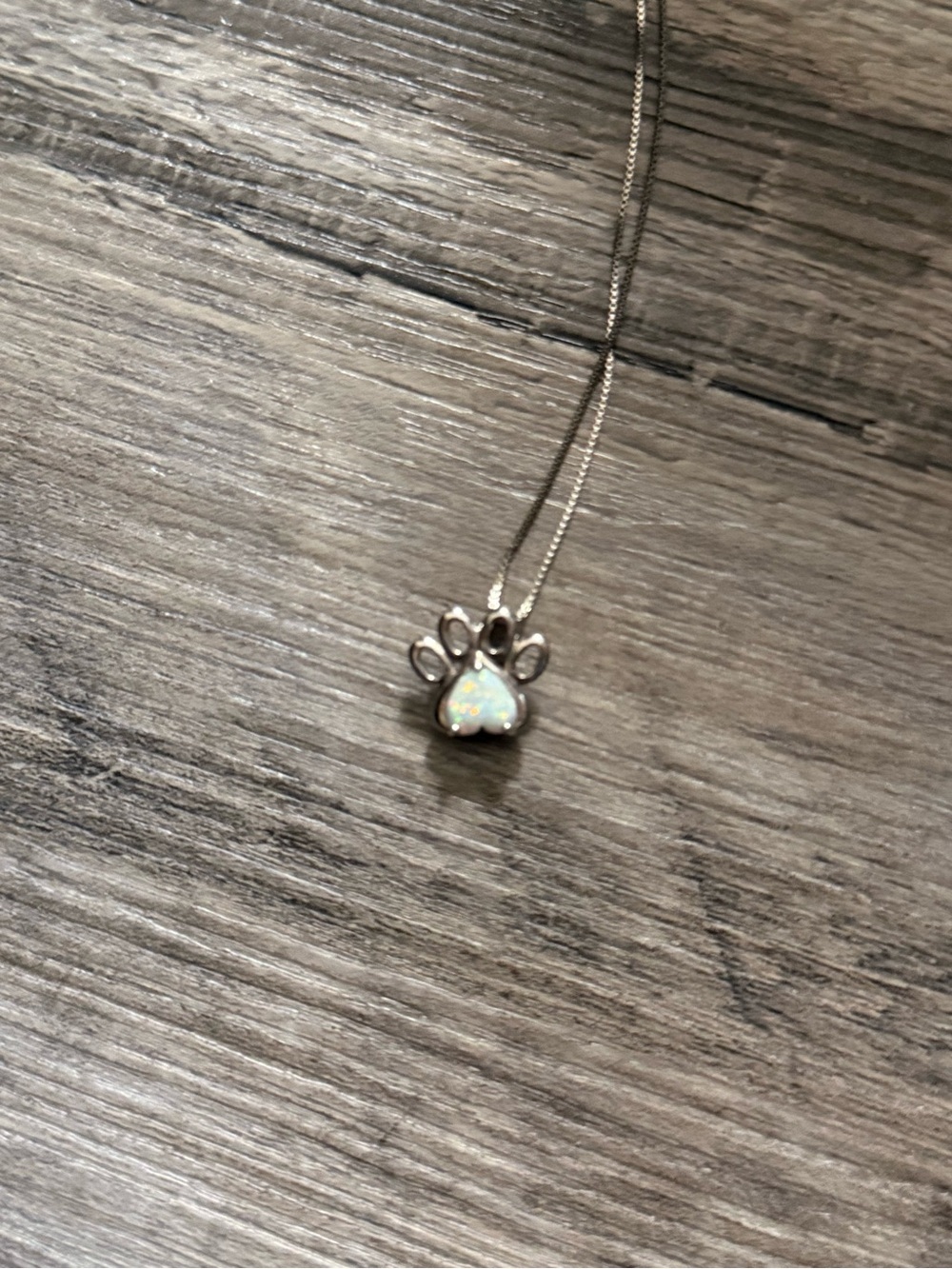 Opal Paw Print Pendant Necklace - Silver Tone